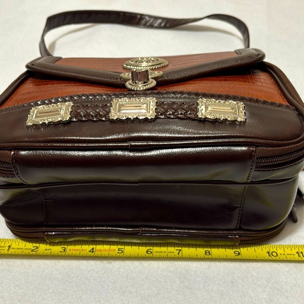 Messenger Leather Gladstone Style Bag, Sienna & Expresso Brown - Picture 11 of 13